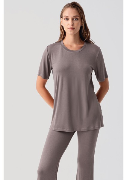 Kısa Kollu Basic Ispanyol Paça Esnek Viskoz Pijama Takım 19213 fırsatları
