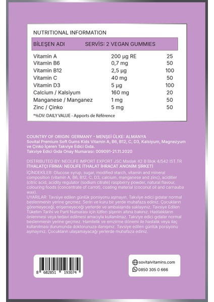 Kids Vitamin 60 Gummies fiyatları
