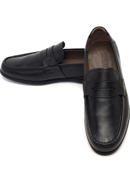 Erkek Siyah Deri Casual Loafer 26SFD602018