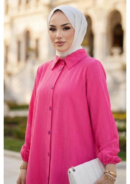 Uzun Düğmeli Tunik Fuşya HM262109 fırsatları