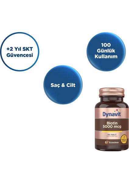 Biotin 5000 mcg 100 Tablet Takviye Edici Gıda Türkiye Menşeli Saç ve Cilt Sağlığı İçin fiyatları