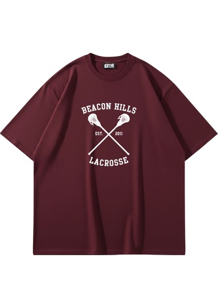 Stilinski Baskılı Oversize Unisex Bordo Tshirt fiyatları