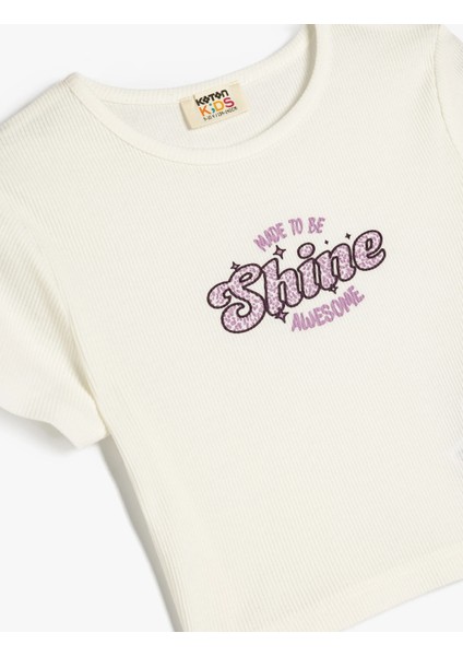 Slogan Baskılı Bisiklet Yaka Pamuklu Crop Tişört modelleri