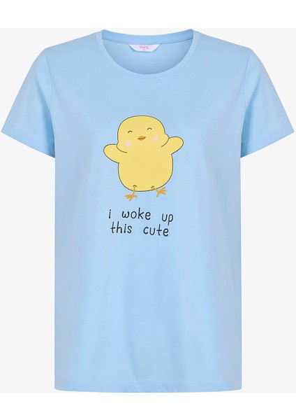 Açık Mavi Happy Day Çizgili Kısa Kollu Şort Pijama Takımı fiyatları