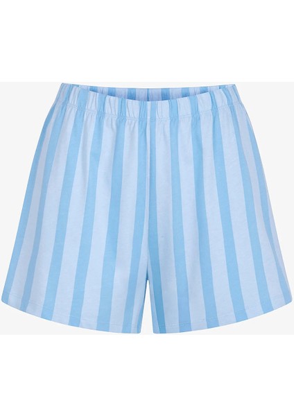 Açık Mavi Happy Day Çizgili Kısa Kollu Şort Pijama Takımı modelleri