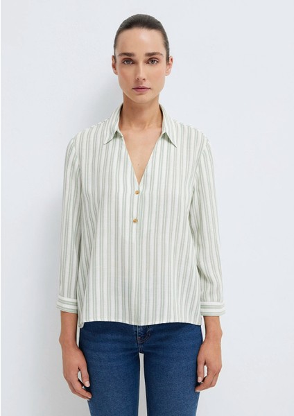 Yeşil Çizgili Bluz 122400-91387 modelleri