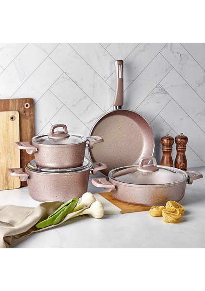 Biogranit Rose 7 Parça Tencere Seti Granit Malzemeden Yapışmaz Kaplama ile 18 cm Ebat modelleri