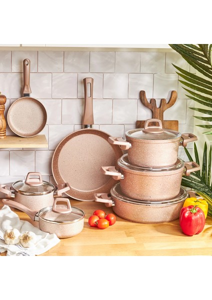 Biogranit Rose 7 Parça Tencere Seti Granit Malzemeden Yapışmaz Kaplama ile 18 cm Ebat indirimleri