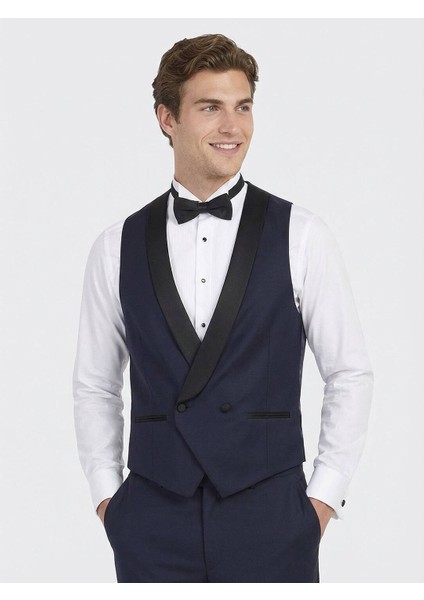 Saks Fitted Fit Şal Yaka Klasik Yelek