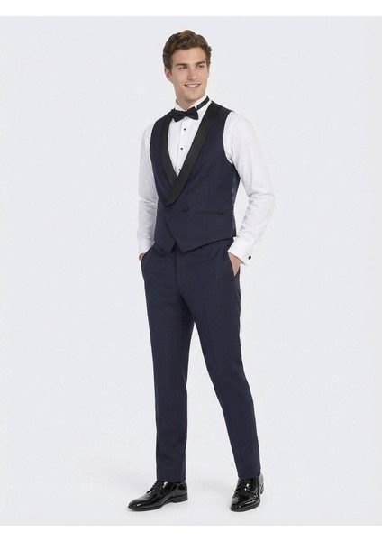Saks Fitted Fit Şal Yaka Klasik Yelek