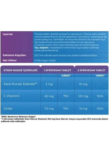 Kara Mürver Efervesan Tablet C Vitamini Çinko 15 Tablet modelleri