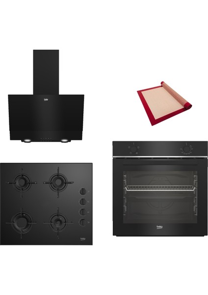 Beko New Black Star 3 Lü Ankastre Set ( Bfc 210 S - Bocd T 6011 Es - Bde 6050 S ) - Silikon Yanmaz Yapışmaz Pişirme Matı ile Birlikte