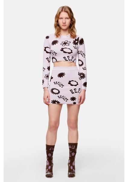 Logo Pattern Knit Sweatshirt - Lilac-Brown fiyatları