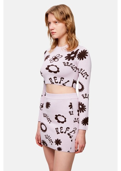 Logo Pattern Knit Sweatshirt - Lilac-Brown modelleri