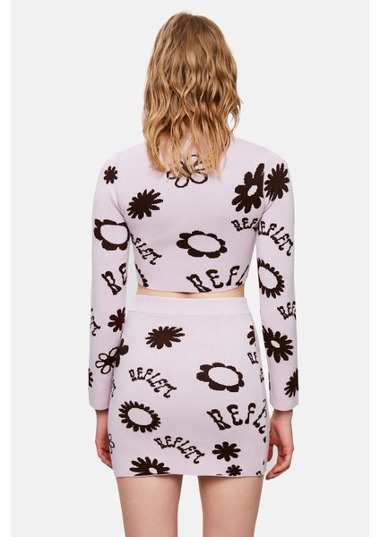 Logo Pattern Knit Sweatshirt - Lilac-Brown fırsatları