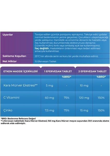 Kara Mürver Plus C Vitamini ve Çinko Içeren 10 Efervesan Tablet 2 Adet modelleri