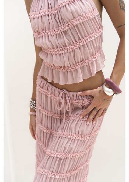 Sofi Transparan Pembe Crop Etek Takım