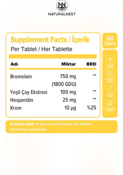 Bromelain Extra 2400 Gdu/g 60 Tablet fiyatları