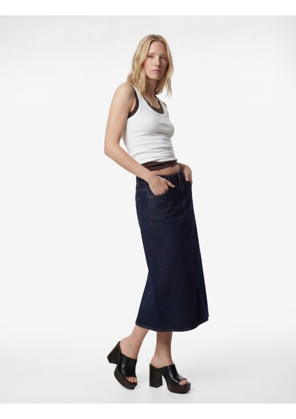 Pamuklu Düğmeli Volanlı Uzun Denim Etek fırsatları