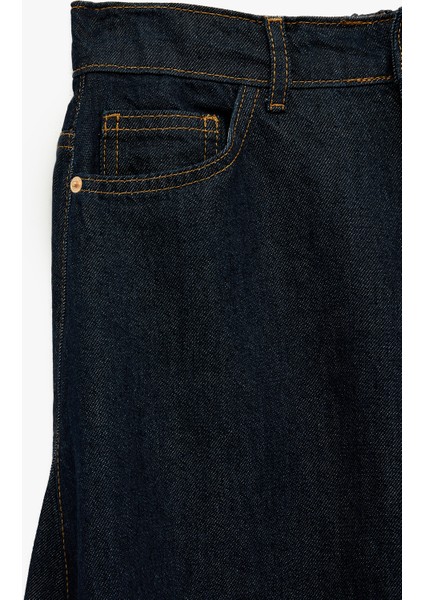 Pamuklu Düğmeli Volanlı Uzun Denim Etek