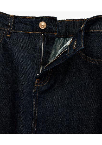 Pamuklu Düğmeli Volanlı Uzun Denim Etek