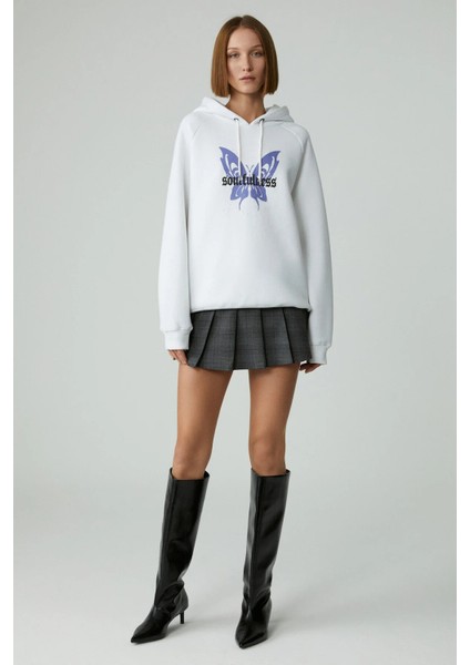 LAMARI Kadın Oversıze Şardonlu Kapüşonlu Beyaz Sweatshirt fiyatları