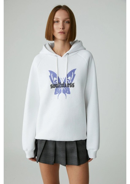 LAMARI Kadın Oversıze Şardonlu Kapüşonlu Beyaz Sweatshirt modelleri
