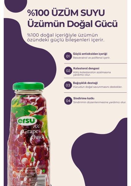 %100 Üzüm Suyu 250 ml 12'li modelleri
