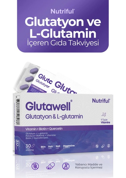 Glutawell 30 Tablet Glutatyon Ve L-Glutamin İçeren Vitaminler ile Zenginleştirilmiş modelleri