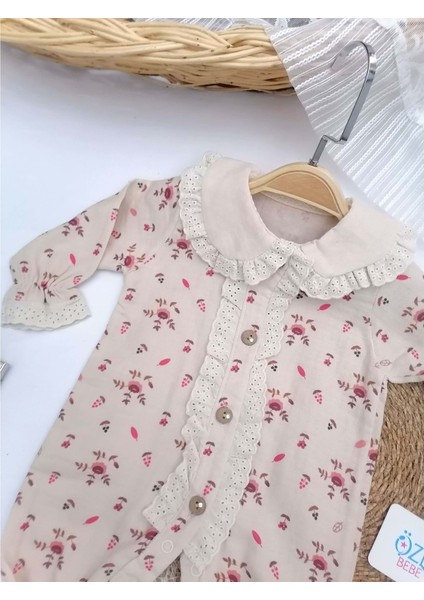Güpür Bebe Yaka Çiçek Baskılı Tulum Sütlü Kahve modelleri