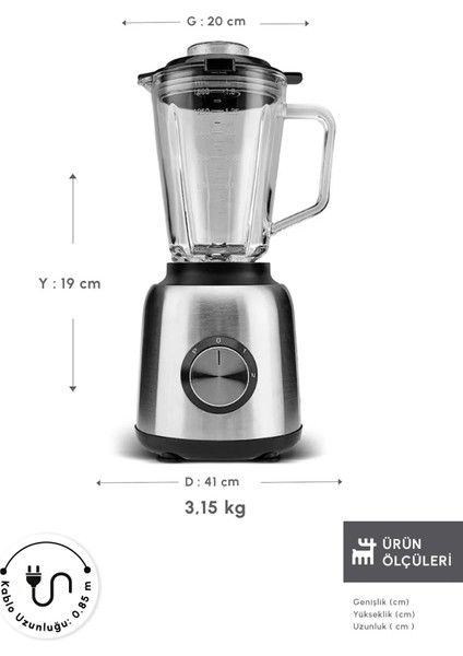 Inox Smoothıe Blender 1000 W 1 lt Kapasite Buz Kırma Fonksiyonu ile Pratik Kullanım