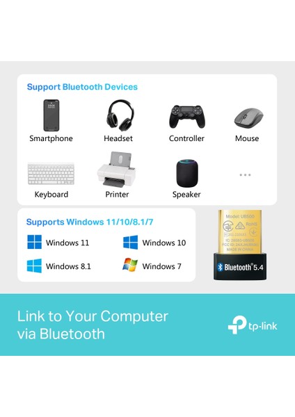 UB500 Plus | Bluetooth 5.4 USB Adaptör | Uzun Menzil | Ayarlanabilir Anten | Yüksek Çekim Gücü | Windows 11/10/8.1/7 Uyumlu