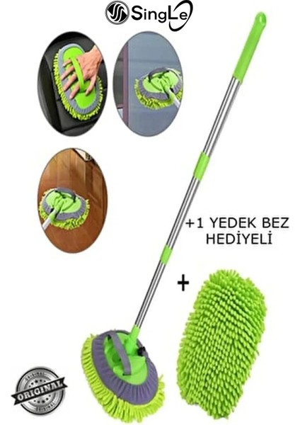 Single Çok Fonksiyonlu 2 In 1 Mikrofiber Araba Yıkama Fırçası Teleskopik Saplı Oto Fırçası Oto Mop