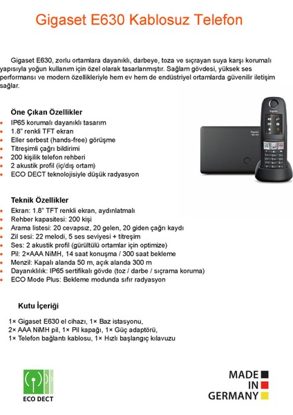 E630 Dayanıklı Dect Telsiz Telefon - Kablosuz Ev ve Ofis Telefonu indirimleri