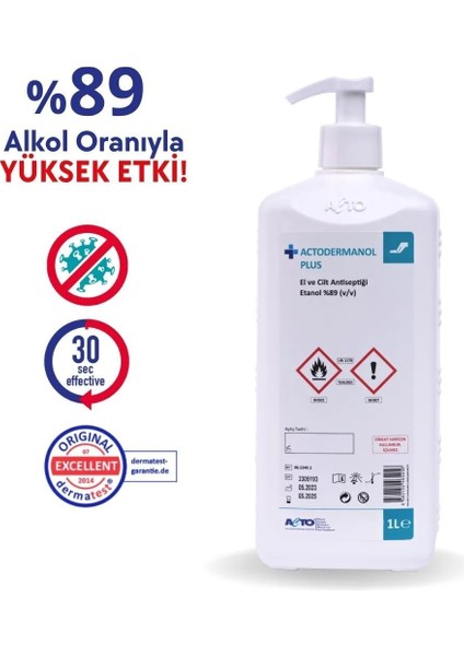 1 lt Sıvı El ve Cilt Antiseptiği Actodermanol Plus Alkollü ve Nemlendirici Özellikli fiyatları