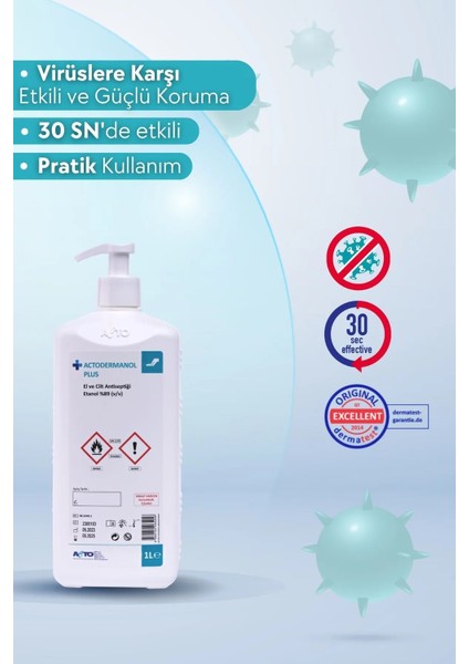 1 lt Sıvı El ve Cilt Antiseptiği Actodermanol Plus Alkollü ve Nemlendirici Özellikli fırsatları