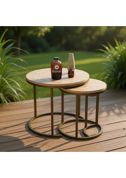 Milas 3lü Zigon Sehpa Pirinç Eskitme Rengi Yuvarlak Modern Tasarım 47x55 cm modelleri