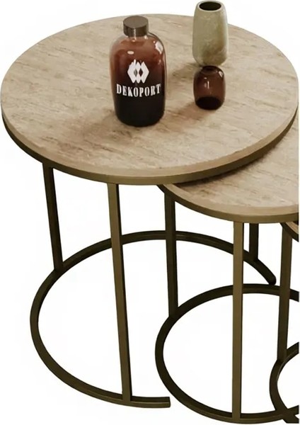Milas 3lü Zigon Sehpa Pirinç Eskitme Rengi Yuvarlak Modern Tasarım 47x55 cm fırsatları