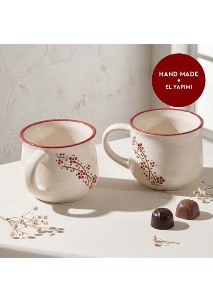 Rosella 2’li Kupa Bardağı Kırmızı Çizgili Porselen Set 150 ml El Yapımı fiyatları