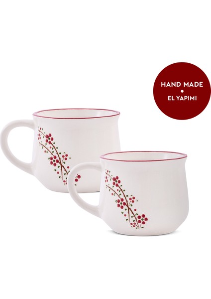 Rosella 2’li Kupa Bardağı Kırmızı Çizgili Porselen Set 150 ml El Yapımı fırsatları