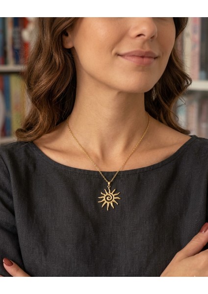 Çelik Altın Kaplama Gold Spiral Sarmal Güneş Kolye fiyatları