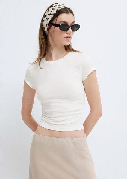 Ekru Basic Crop Tişört 1613942-70057 fiyatları