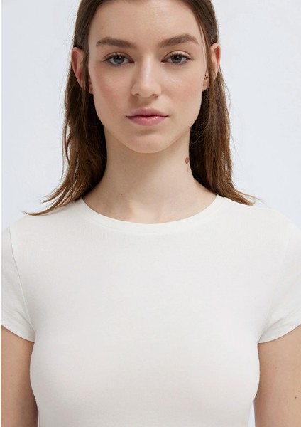 Ekru Basic Crop Tişört 1613942-70057