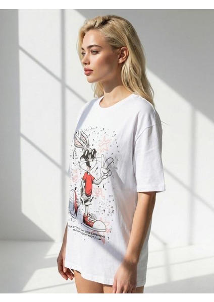 7589 Bunny Zımbalı Tişört Beyaz fiyatları