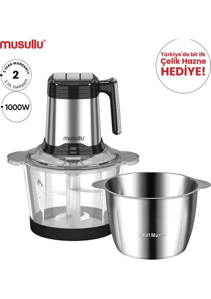 2 lt MSL-1221-2 Rondo Doğrayıcı 4 Paslanmaz Çelik Bıçak ile Gümüş Renkli Şık Tasarım