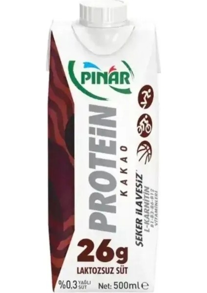 Kakaolu Protein Süt 500 ml x 12 Adet 26g Protein İçeren Laktozsuz Kakaolu İçecek