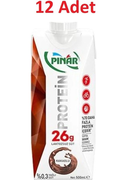 Kakaolu Protein Süt 500 ml x 12 Adet 26g Protein İçeren Laktozsuz Kakaolu İçecek