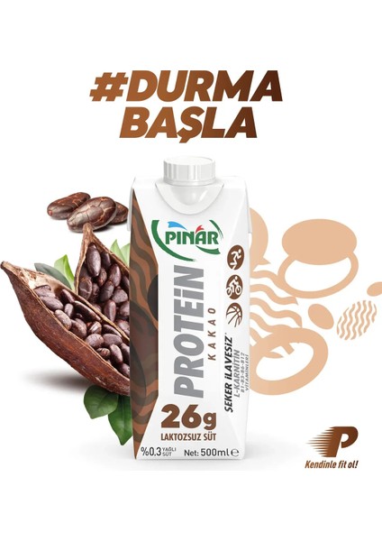 Kakaolu Protein Süt 500 ml x 12 Adet 26g Protein İçeren Laktozsuz Kakaolu İçecek