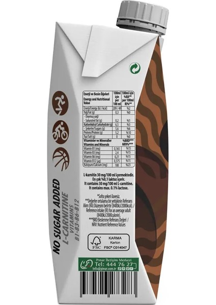 Kakaolu Protein Süt 500 ml x 12 Adet 26g Protein İçeren Laktozsuz Kakaolu İçecek