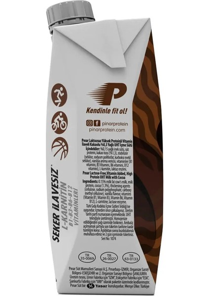 Kakaolu Protein Süt 500 ml x 12 Adet 26g Protein İçeren Laktozsuz Kakaolu İçecek